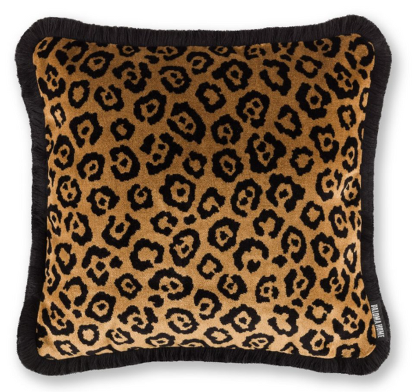 Leopard print shop pillows with fringe